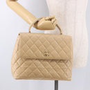 CHANEL Matelasse Hand Bag Lamb Skin Beige Gold CC Auth ka5163V-28