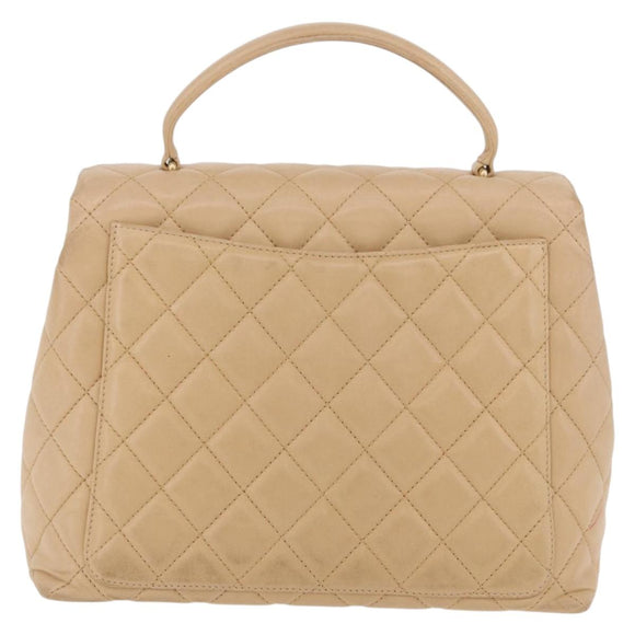 CHANEL Matelasse Hand Bag Lamb Skin Beige Gold CC Auth ka5163V