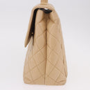 CHANEL Matelasse Hand Bag Lamb Skin Beige Gold CC Auth ka5163V-3