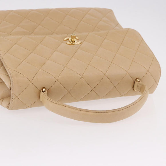 CHANEL Matelasse Hand Bag Lamb Skin Beige Gold CC Auth ka5163V