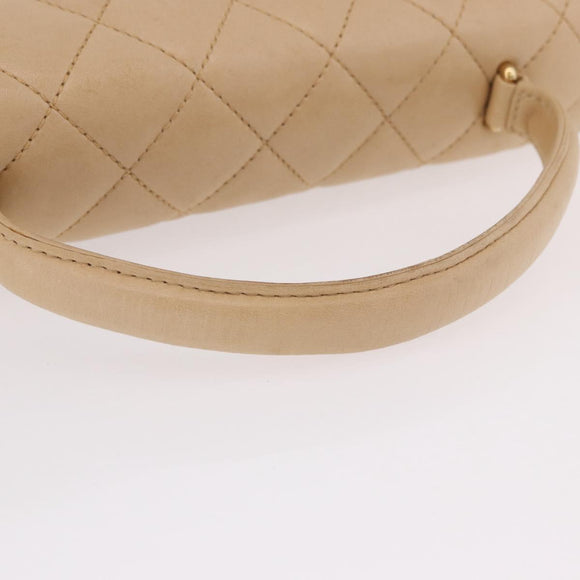 CHANEL Matelasse Hand Bag Lamb Skin Beige Gold CC Auth ka5163V