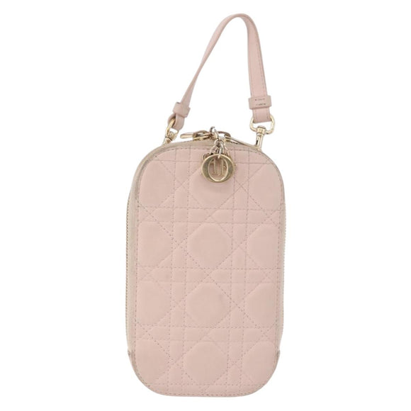 Christian Dior Chain Shoulder Bag Leather Pink Gold Auth ka5167