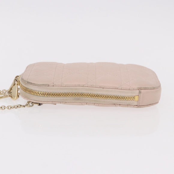 Christian Dior Chain Shoulder Bag Leather Pink Gold Auth ka5167
