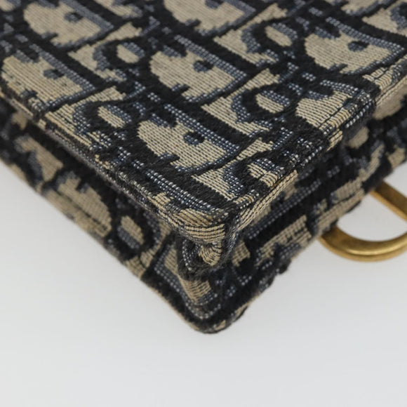 Christian Dior Trotter Chain Saddle Shoulder Bag Canvas Navy Auth ka5168V