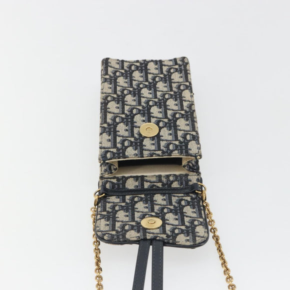 Christian Dior Trotter Chain Saddle Shoulder Bag Canvas Navy Auth ka5168V