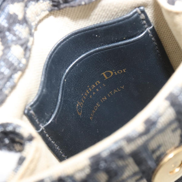 Christian Dior Trotter Chain Saddle Shoulder Bag Canvas Navy Auth ka5168V