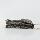 Christian Dior Trotter Chain Saddle Shoulder Bag Canvas Navy Auth ka5168V-4