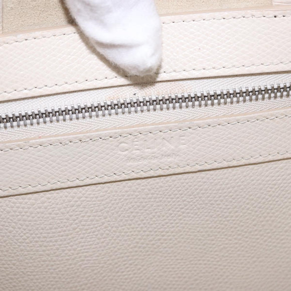 CELINE Vertical Cabas Small Hand Bag Leather 2way White Auth ka5169