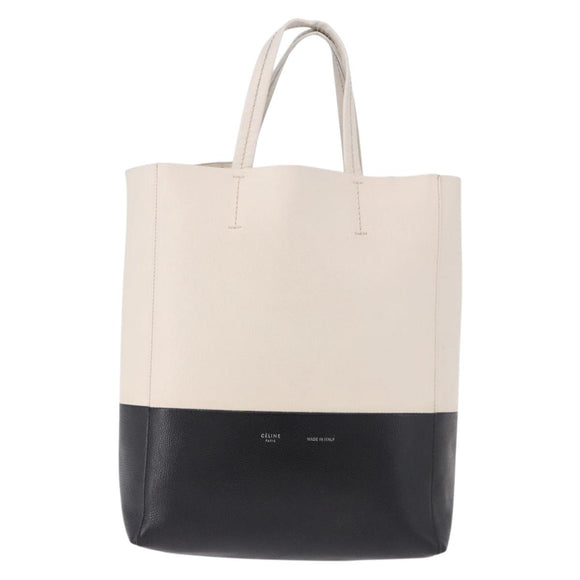 CELINE Vertical Cabas Small Hand Bag Leather 2way White Auth ka5169