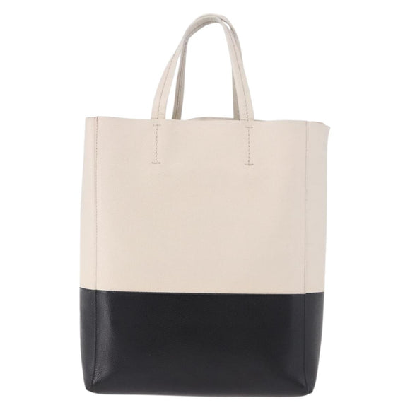 CELINE Vertical Cabas Small Hand Bag Leather 2way White Auth ka5169