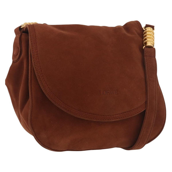LOEWE Shoulder Bag Suede Brown Gold Auth ka5179