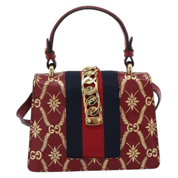GUCCI Silvi Hand Bag Leather 2way Red Gold 470270 Auth ka5187A