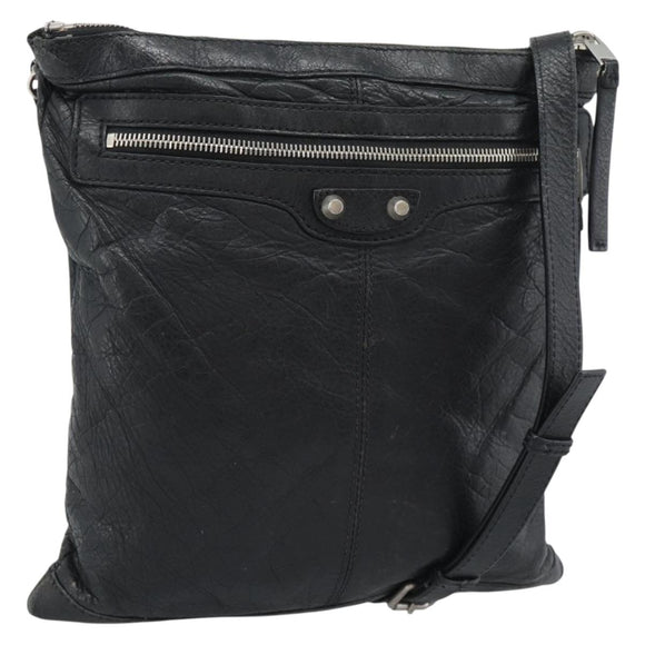 BALENCIAGA Neo Sketch Shoulder Bag Leather Black Silver 390924 Auth ka5190