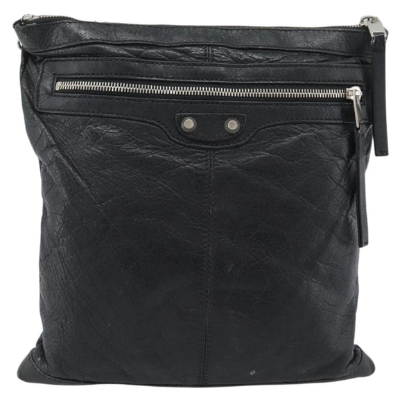 BALENCIAGA Neo Sketch Shoulder Bag Leather Black Silver 390924 Auth ka5190