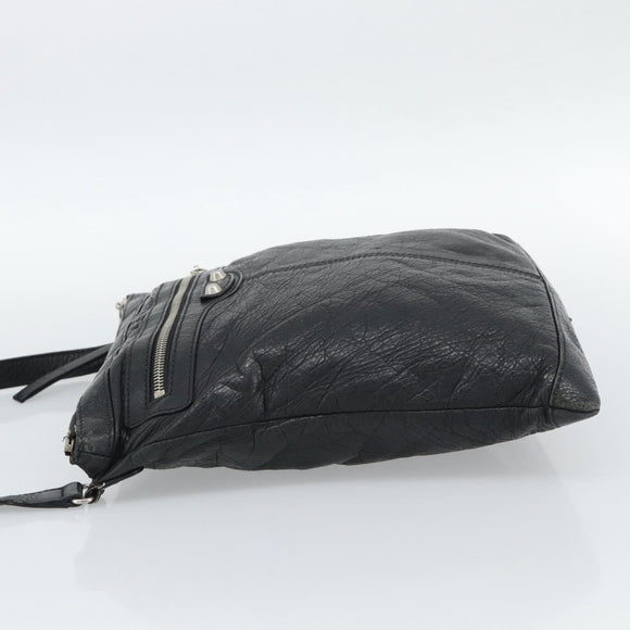 BALENCIAGA Neo Sketch Shoulder Bag Leather Black Silver 390924 Auth ka5190