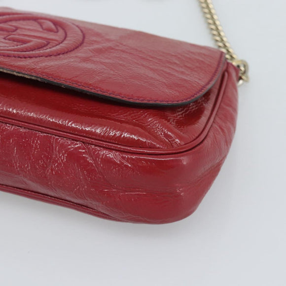 GUCCI Chain Soho Shoulder Bag Patent Pink Gold 336752 Auth ka5192
