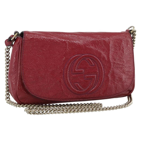 GUCCI Chain Soho Shoulder Bag Patent Pink Gold 336752 Auth ka5192