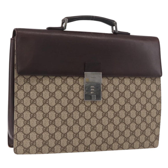 GUCCI GG Supreme Business Bag PVC Leather Beige Silver 34044 Auth ka5200