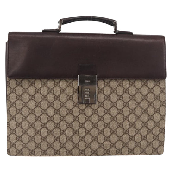 GUCCI GG Supreme Business Bag PVC Leather Beige Silver 34044 Auth ka5200