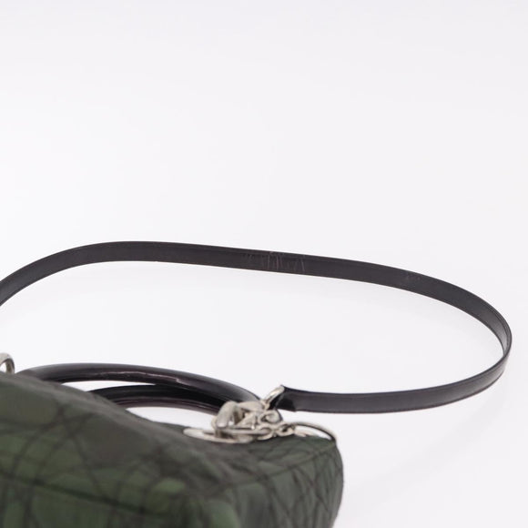 Christian Dior Canage Hand Bag Canvas 2way Green Silver Auth ka5205