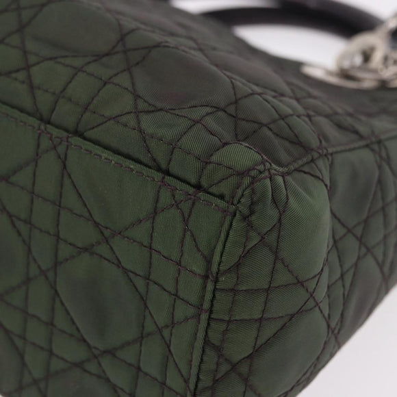 Christian Dior Canage Hand Bag Canvas 2way Green Silver Auth ka5205