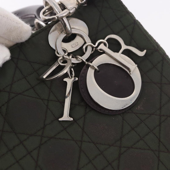 Christian Dior Canage Hand Bag Canvas 2way Green Silver Auth ka5205