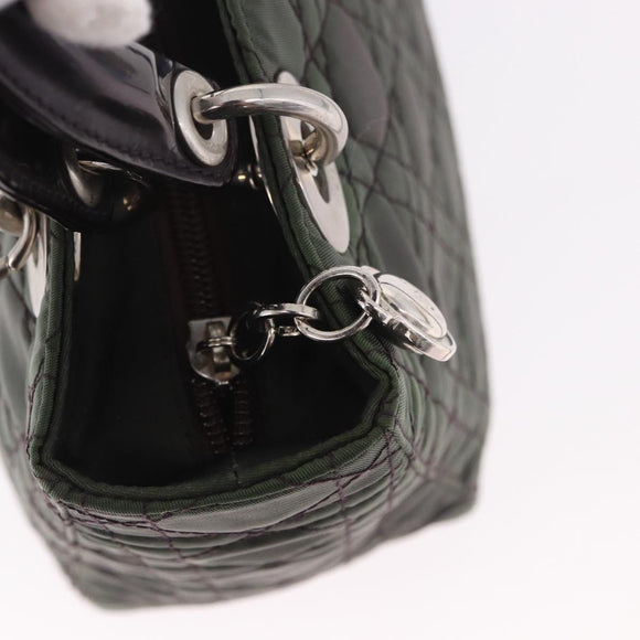 Christian Dior Canage Hand Bag Canvas 2way Green Silver Auth ka5205