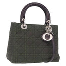 Christian Dior Canage Hand Bag Canvas 2way Green Silver Auth ka5205-1