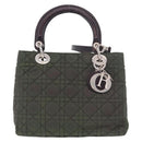 Christian Dior Canage Hand Bag Canvas 2way Green Silver Auth ka5205-13