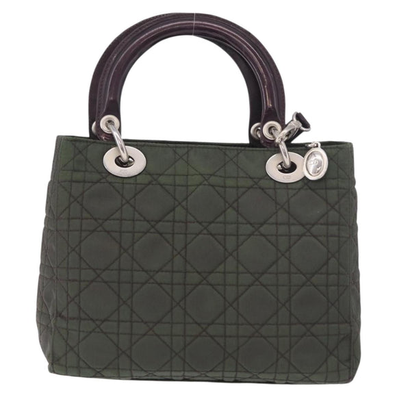 Christian Dior Canage Hand Bag Canvas 2way Green Silver Auth ka5205