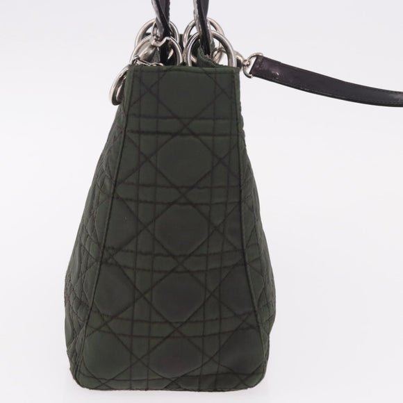 Christian Dior Canage Hand Bag Canvas 2way Green Silver Auth ka5205
