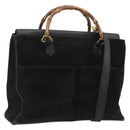 GUCCI Bamboo Hand Bag Suede 2way Black Gold 002 2855 Auth ka5206-1