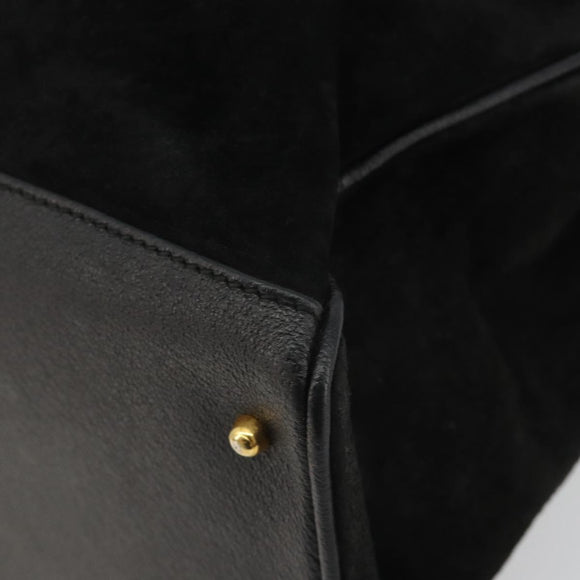 GUCCI Bamboo Hand Bag Suede 2way Black Gold 002 2855 Auth ka5206
