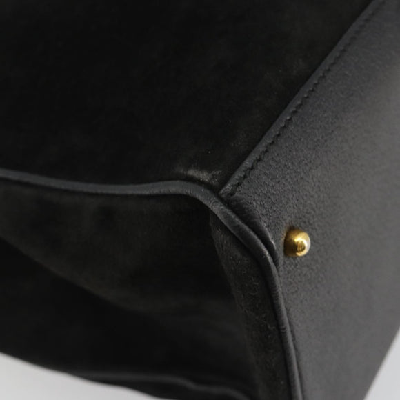 GUCCI Bamboo Hand Bag Suede 2way Black Gold 002 2855 Auth ka5206