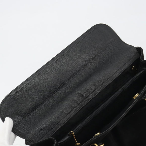 GUCCI Bamboo Hand Bag Suede 2way Black Gold 002 2855 Auth ka5206
