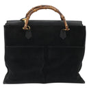 GUCCI Bamboo Hand Bag Suede 2way Black Gold 002 2855 Auth ka5206-2