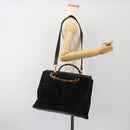 GUCCI Bamboo Hand Bag Suede 2way Black Gold 002 2855 Auth ka5206-28