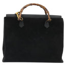GUCCI Bamboo Hand Bag Suede 2way Black Gold 002 2855 Auth ka5206-3