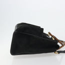 GUCCI Bamboo Hand Bag Suede 2way Black Gold 002 2855 Auth ka5206-4