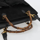 GUCCI Bamboo Hand Bag Suede 2way Black Gold 002 2855 Auth ka5206-7