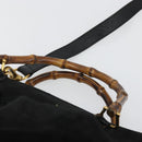 GUCCI Bamboo Hand Bag Suede 2way Black Gold 002 2855 Auth ka5206-8