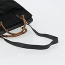 GUCCI Bamboo Hand Bag Suede 2way Black Gold 002 2855 Auth ka5206-9