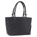 CHANEL Matelasse Cambon Line COCO Mark Tote Bag Leather Black CC Auth ka5210V-1