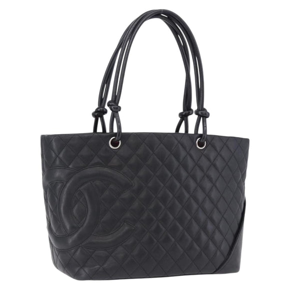 CHANEL Matelasse Cambon Line COCO Mark Tote Bag Leather Black CC Auth ka5210V