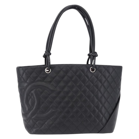 CHANEL Matelasse Cambon Line COCO Mark Tote Bag Leather Black CC Auth ka5210V