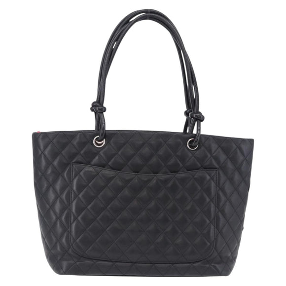 CHANEL Matelasse Cambon Line COCO Mark Tote Bag Leather Black CC Auth ka5210V