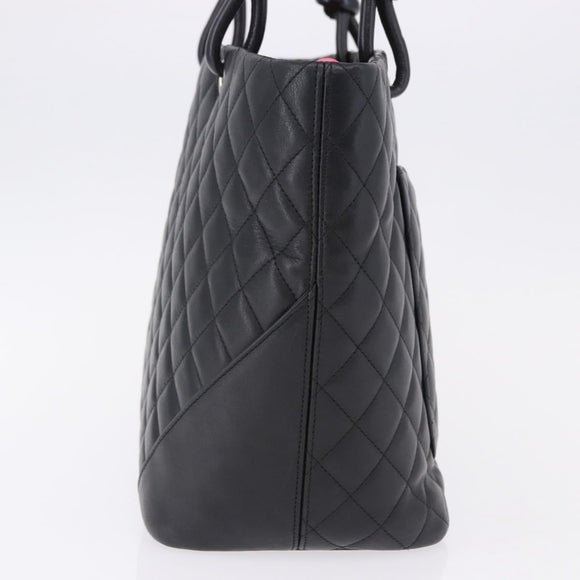 CHANEL Matelasse Cambon Line COCO Mark Tote Bag Leather Black CC Auth ka5210V