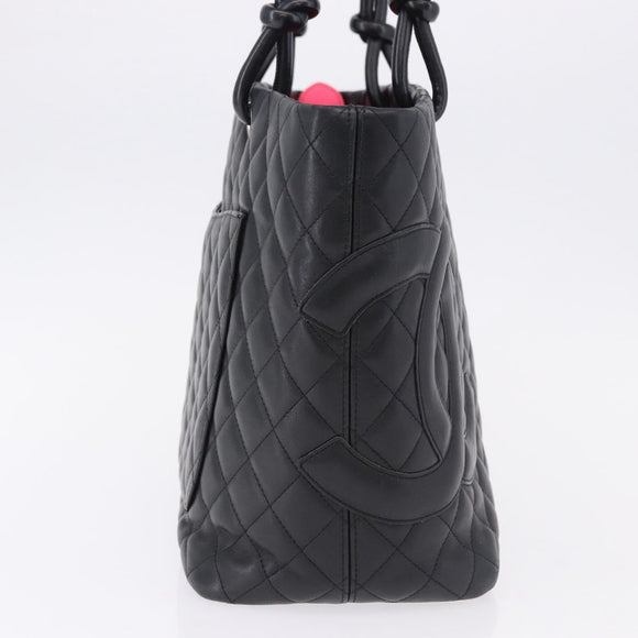 CHANEL Matelasse Cambon Line COCO Mark Tote Bag Leather Black CC Auth ka5210V