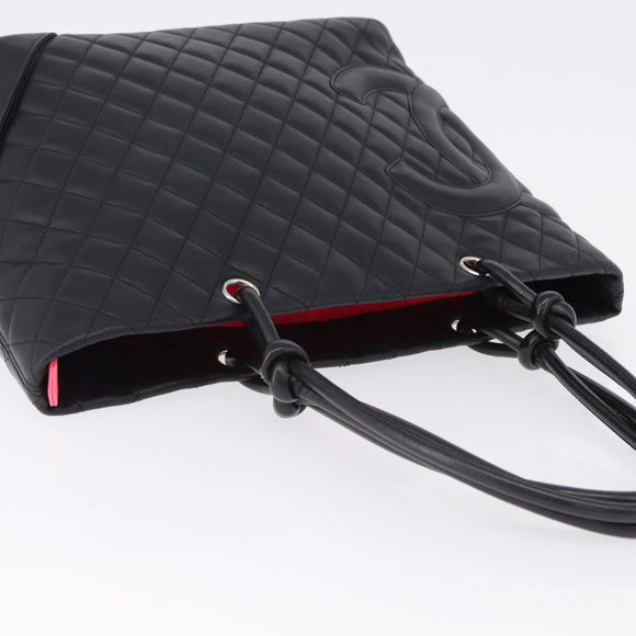 CHANEL Matelasse Cambon Line COCO Mark Tote Bag Leather Black CC Auth ka5210V