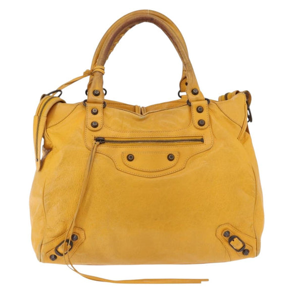 BALENCIAGA Classic Vero Hand Bag Leather 2way Yellow 235216 Auth ka5212A